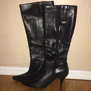 Black knee high leather boots
